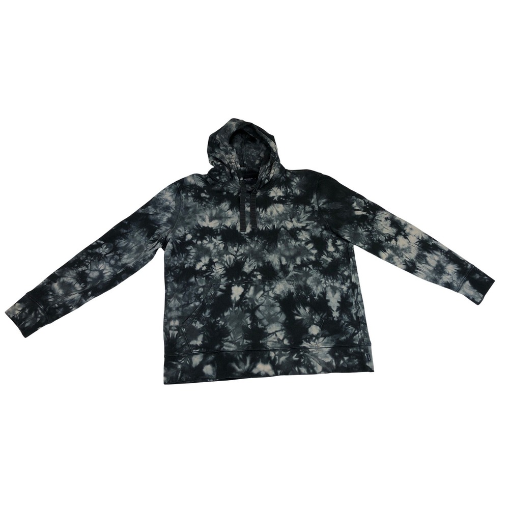 Lucky Brand Mens XL Tie Dye Hoodie Black White Cotton Pullover Grunge Streetwear